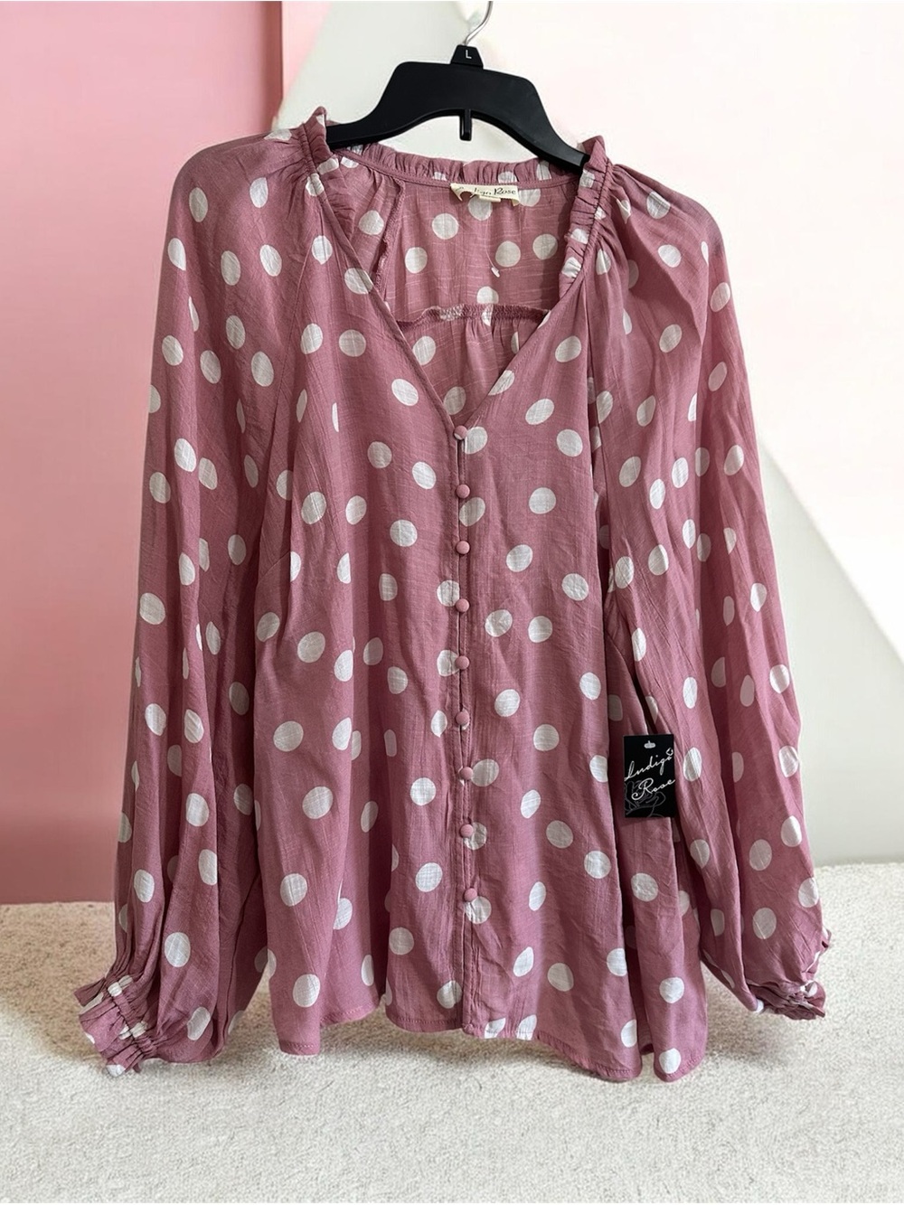 Pink Polka Dot Button-Front Blouse